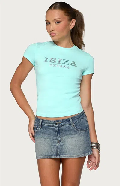 Edikted Women's Ibiza Rhinestone T-shirt In Turquoise