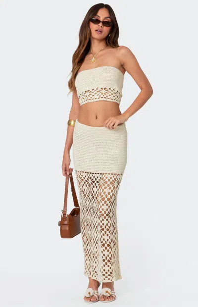 Edikted Ida Back Slit Crochet Maxi Skirt In Cream