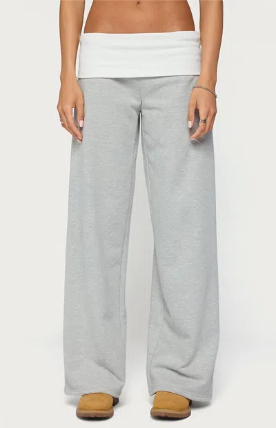 Edikted Women's Idha Contrast Foldover Baggy Sweatpants In Heather Gray