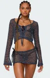 Edikted Idra Crochet Net Tie Front Top In Blue