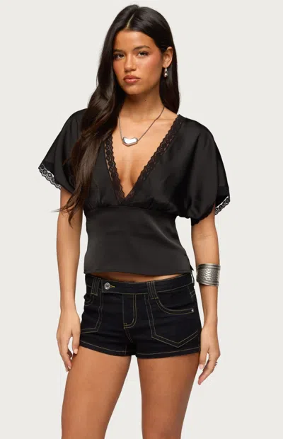 Edikted Ihara Lacey Cinched Waist Top In Black