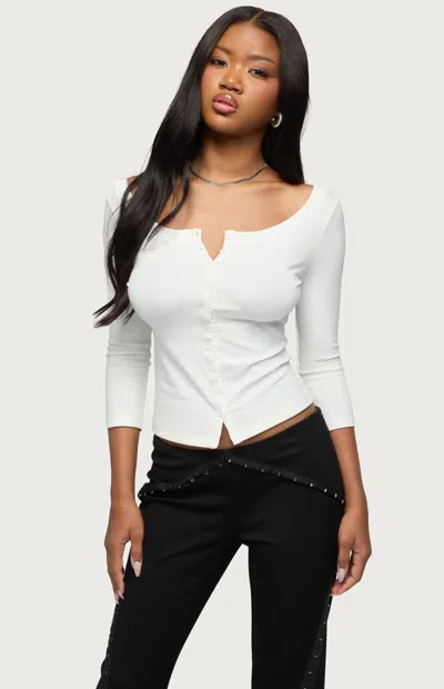 Edikted Iklara Button Front Knit Top In White