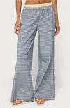 Edikted Indya Plaid Pull-on Wide Leg Pants In Blue