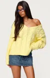 Edikted Inga Oversize Off The Shoulder Cable Sweater In Gray