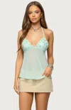 Edikted Iridescent Button Sheer Chiffon Halter Top In Blue