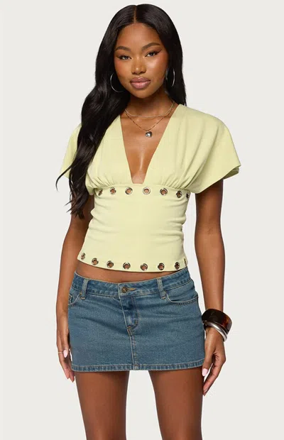 Edikted Isi Grommet Flutter Plunge Neck Top In Yellow