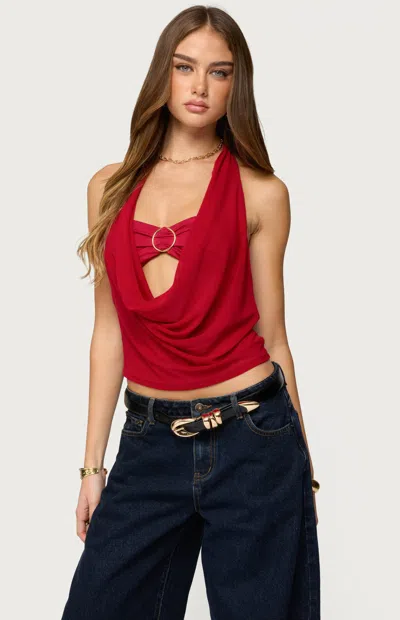 Edikted Issey Layered Bra Cowl Neck Top In Red