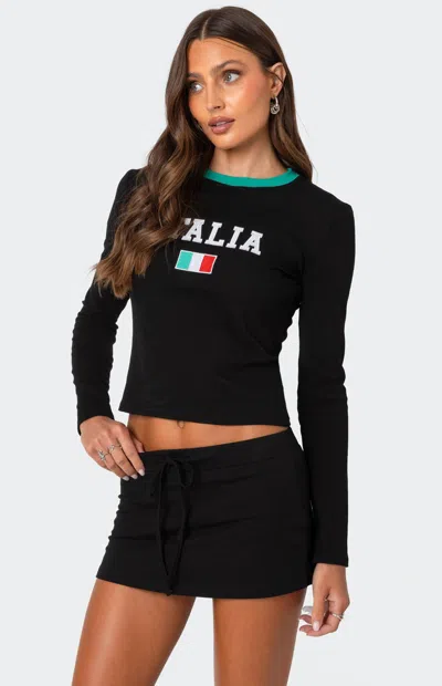 Edikted Italy Long Sleeve Crop Graphic T-shirt In Black
