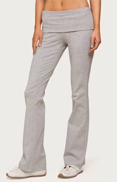 Edikted Ivanne Foldover Stretch Cotton Flare Pants In Gray