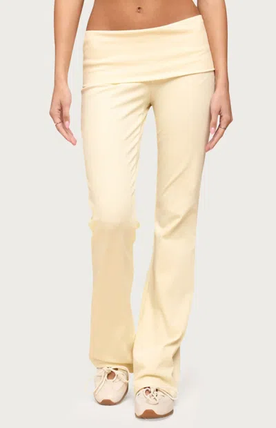 Edikted Ivanne Foldover Stretch Cotton Flare Pants In Yellow