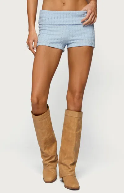 Edikted Women's Iyara Textured Knit Foldoover Micro Shorts In Light Blue