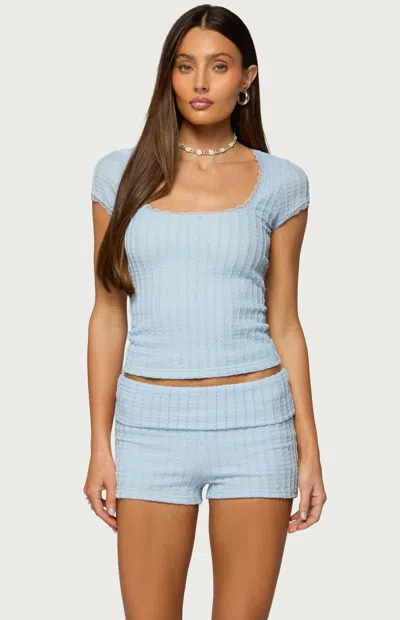 Edikted Women's Iyara Textured Knit Top In Light Blue