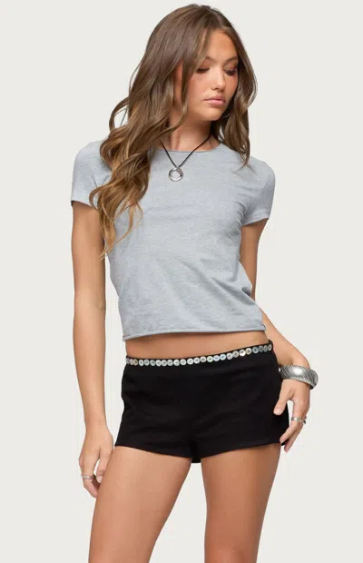 EDIKTED WOMEN'S IZABELLE SHREDDED BACK T-SHIRT IN HEATHER GRAY
