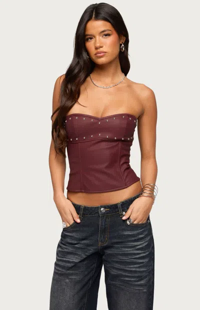 Edikted Women's Izara Studded Faux Leather Corset In Burgundy