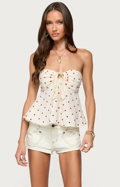 Edikted Izzey Polka Dot Strapless Babydoll Top In Neutral