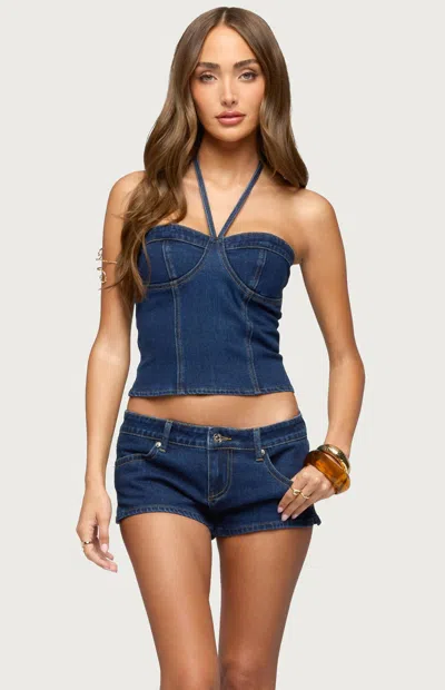 Edikted Women's Jagger Denim Halter Top In Dark Denim In Blue