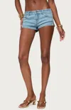 Edikted Jagger Low Rise Denim Shorts In Blue