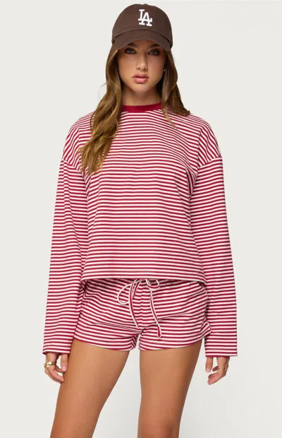 Edikted Janee Stripe Long Sleeve Cotton Ringer T-shirt In Red