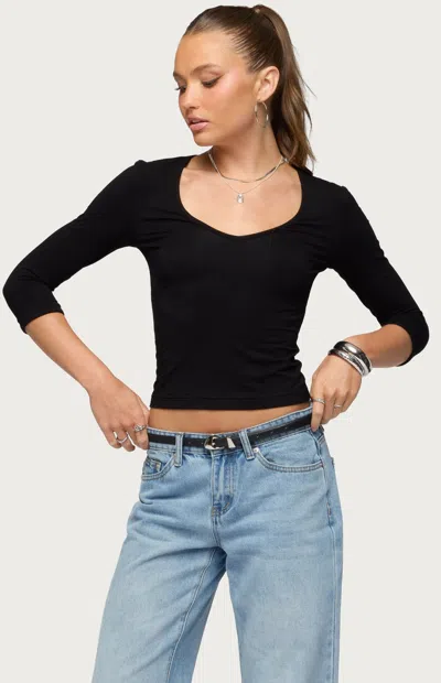 Edikted Women's Jamila Quarter Sleeve Top In Black