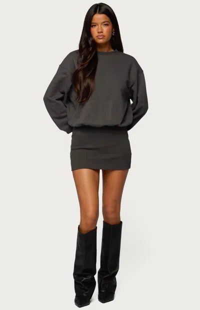 Edikted Jannah Long Sleeve Sweatshirt Minidress In Gray