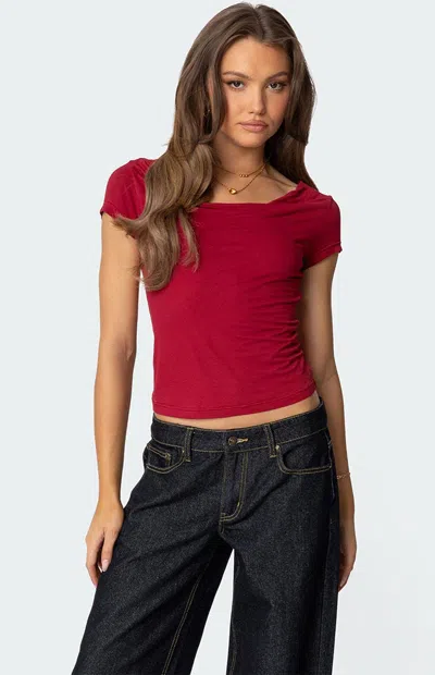 Edikted Javi Cowl Neck Top In Red