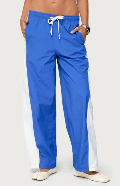 EDIKTED WOMEN'S JAYE CONTRAST PANEL TRACK PANTS IN BLUE