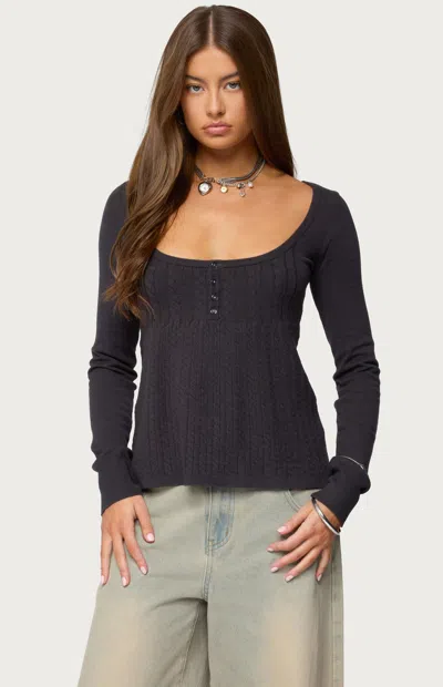 Edikted Jaylah Cable Stitch Long Sleeve Shirt In Gray