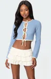Edikted Jaylin Tie Front Crop Cardigan In Blue