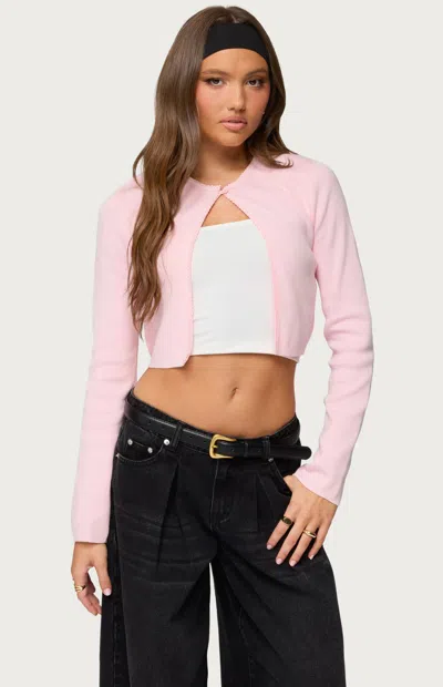 Edikted Jayne Split Front Knit Crop Cardigan In Pink