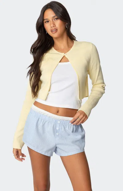 Edikted Jayne Split Front Knit Crop Cardigan In Yellow