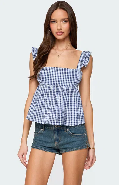 EDIKTED WOMEN'S JENSON BACKLESS GINGHAM TOP IN BLUE