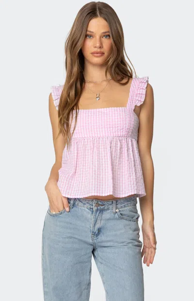 Edikted Jenson Backless Gingham Tank In Pink