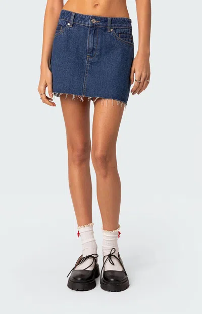EDIKTED WOMEN'S JESSIE LOW RISE DENIM SKIRT IN BLUE