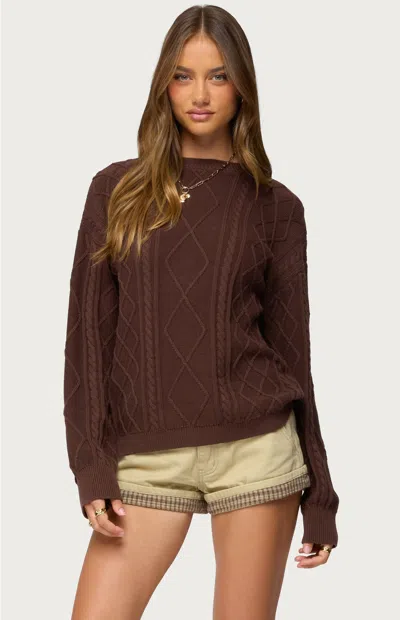 Edikted Jessy Oversize Cable Stitch Cotton Sweater In Brown