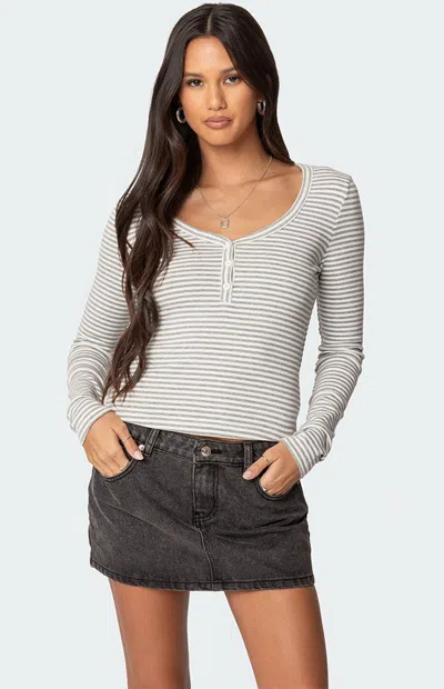 Edikted Jocelyn Stripe Stretch Cotton Top In Light-gray