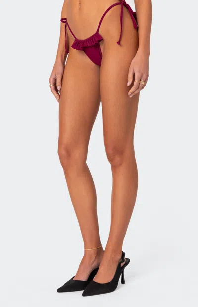 Edikted Women's Joelle Ruffled String Bikini Bottom In Burgundy In Brown