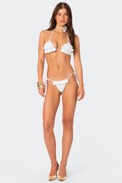 Edikted Women's Joelle Ruffled String Bikini Bottom In White In Multi