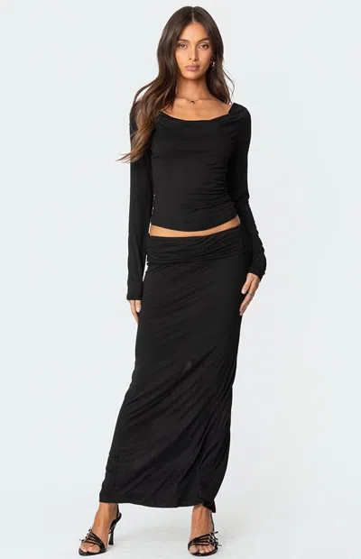 Edikted Women's Johanna Fold Over Maxi Skirt In Black In Burgundy
