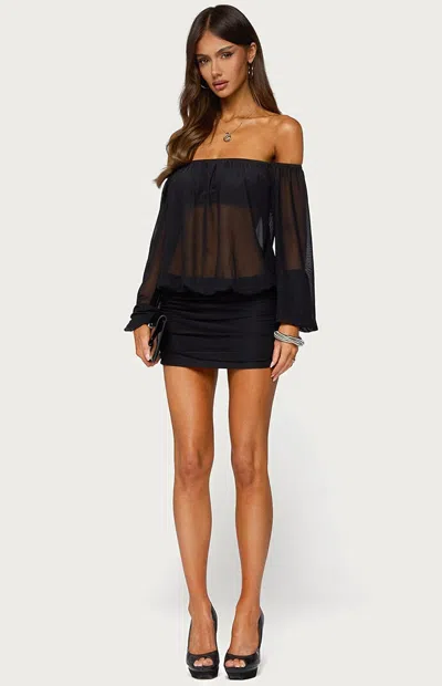 Edikted Women's Jorie Sheer Mesh Off Shoulder Bubble Dress In Black