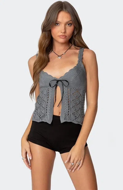 EDIKTED WOMEN'S JOSEPHA KNIT SPLIT FRONT TOP IN GRAY