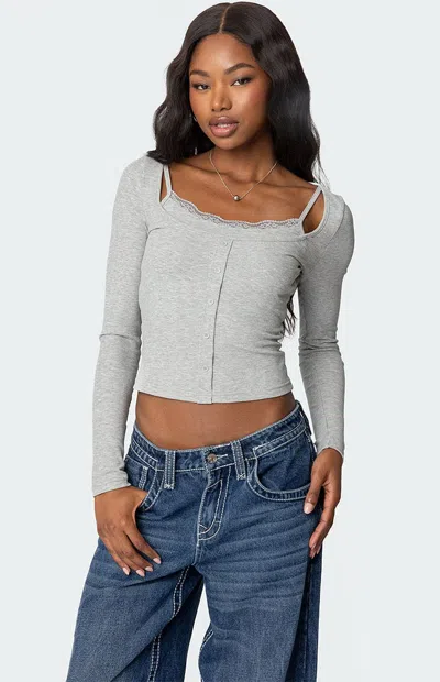 Edikted Women's Josi Layered Ribbed Top In Heather Grey In Gray