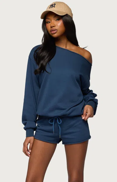 Edikted Juana One-shoulder Sweatshirt In Blue