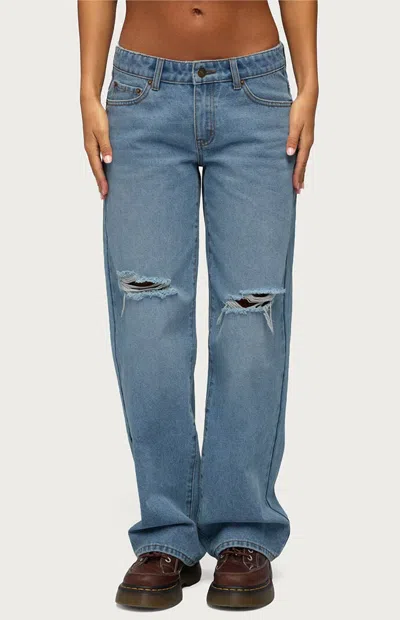 Edikted Women's Juju Distressed Low Rise Baggy Jeans In Blue