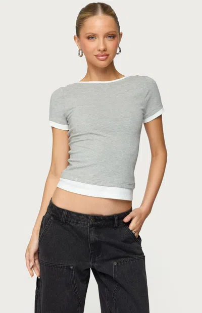 Edikted Julietta Layered Scoop Back T-shirt In Gray
