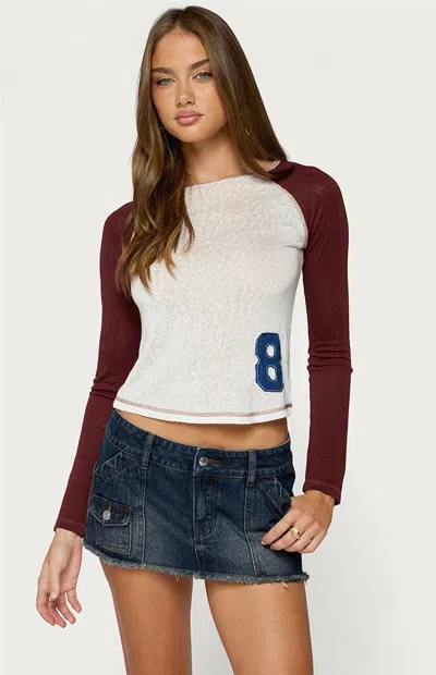 Edikted Julika Contrast Long Sleeve Top In Gray
