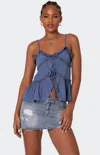 Edikted Juniper Ruffle Tie Front Camisole In Blue