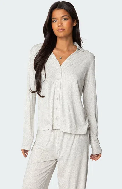 Edikted Justina Lounge Button-up Top In Gray-melange