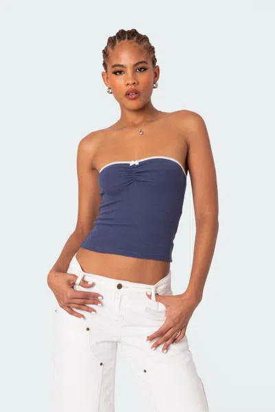 Edikted Women's Kacey Strapless Waffle Top In Dark Blue
