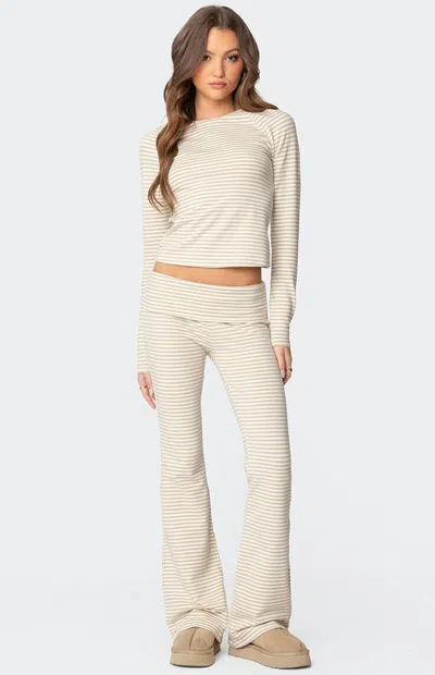 Edikted Kaeli Stripe Flare Pants In Beige