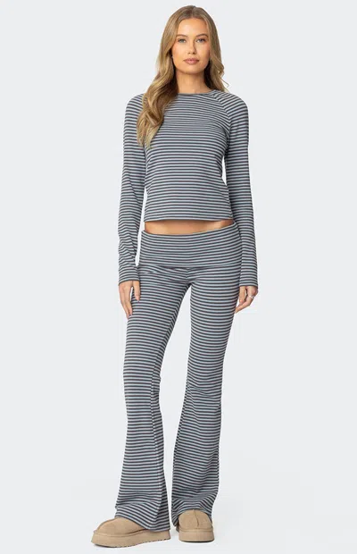 Edikted Kaeli Stripe Flare Pants In Navy